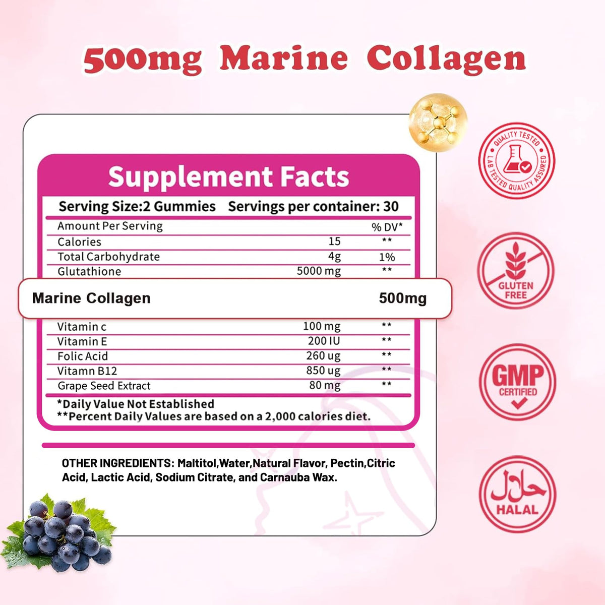 Gélules OJOIJIO de collagène et glutathion 5000mg, vue arrière de l'emballage