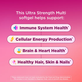 Gélules OLLY Ultra Strength Women's Multi + Omega-3 sur fond blanc
