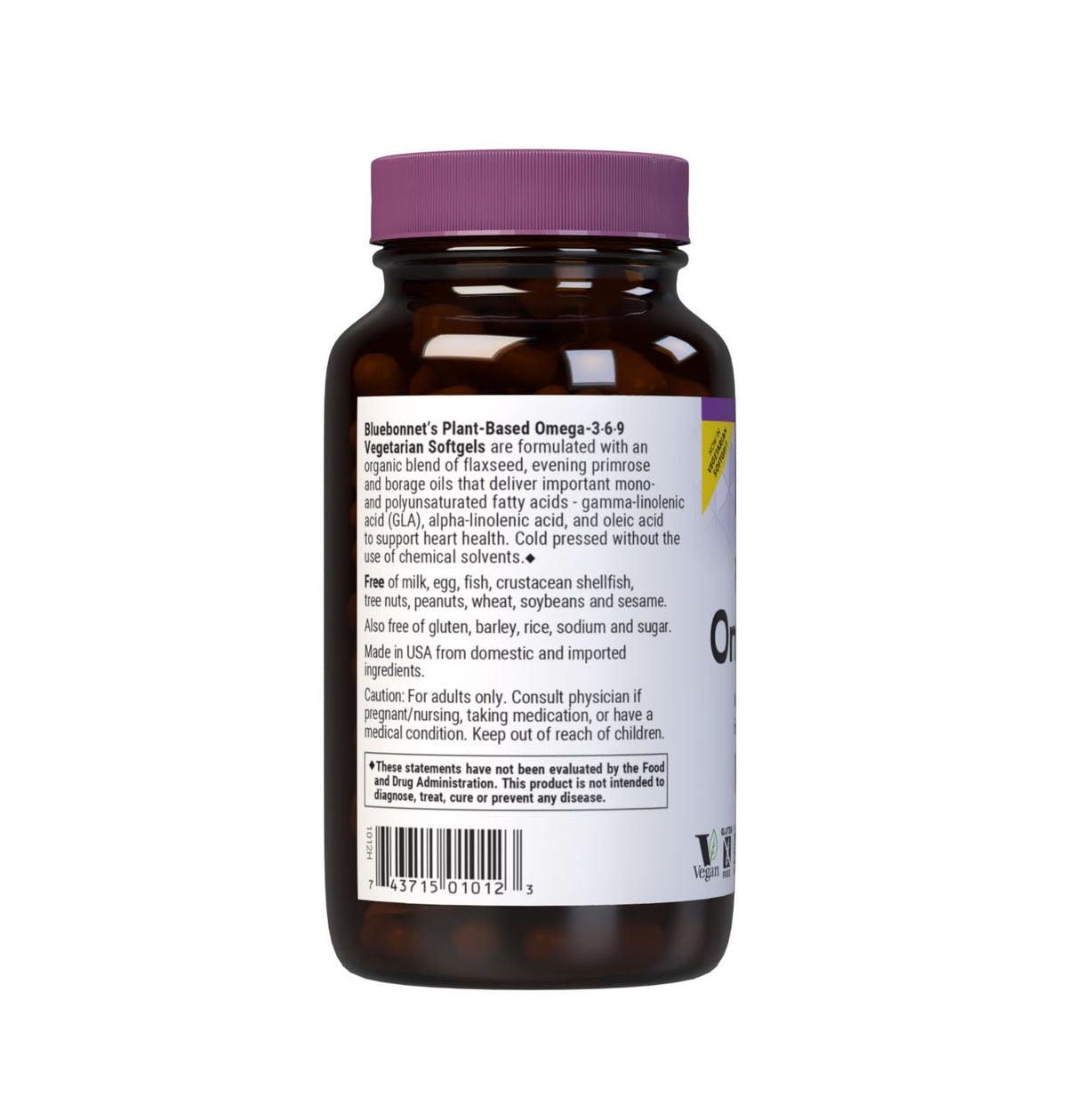 Gélules Omega 3-6-9 BlueBonnet sur une surface en bois