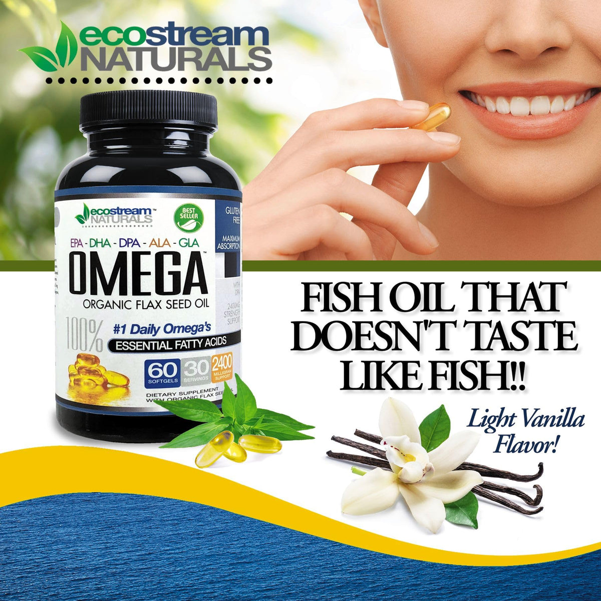 Gélules Omega 3-6-9 ecostream Naturals avec huile de lin bio