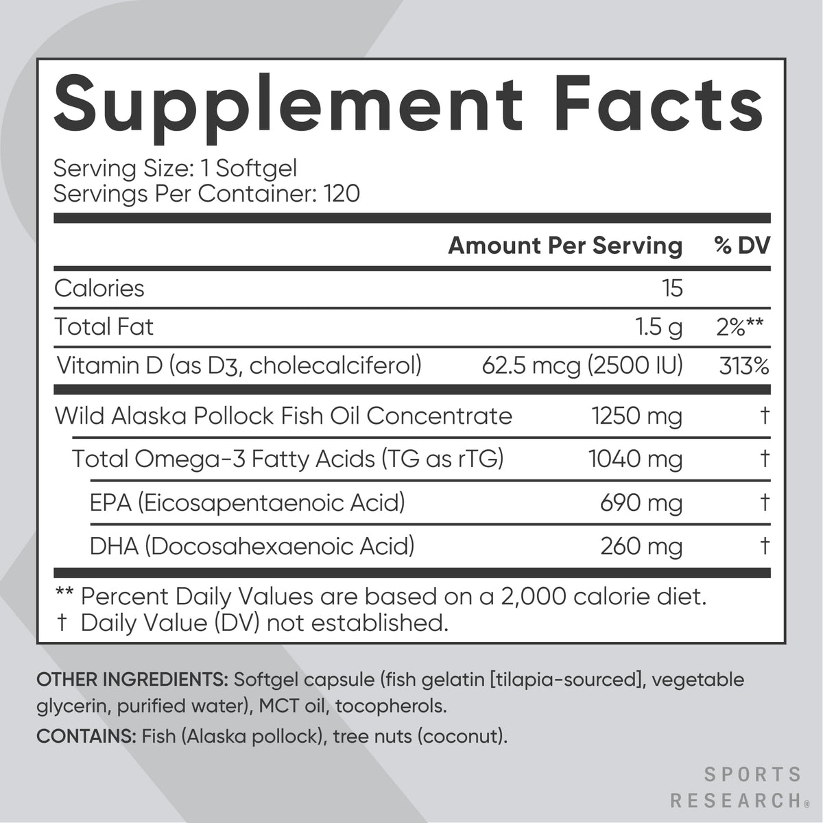 Gélules Omega-3 et D3 de Sports Research dans un verre