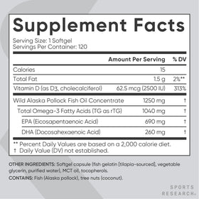 Gélules Omega-3 et D3 de Sports Research dans un verre