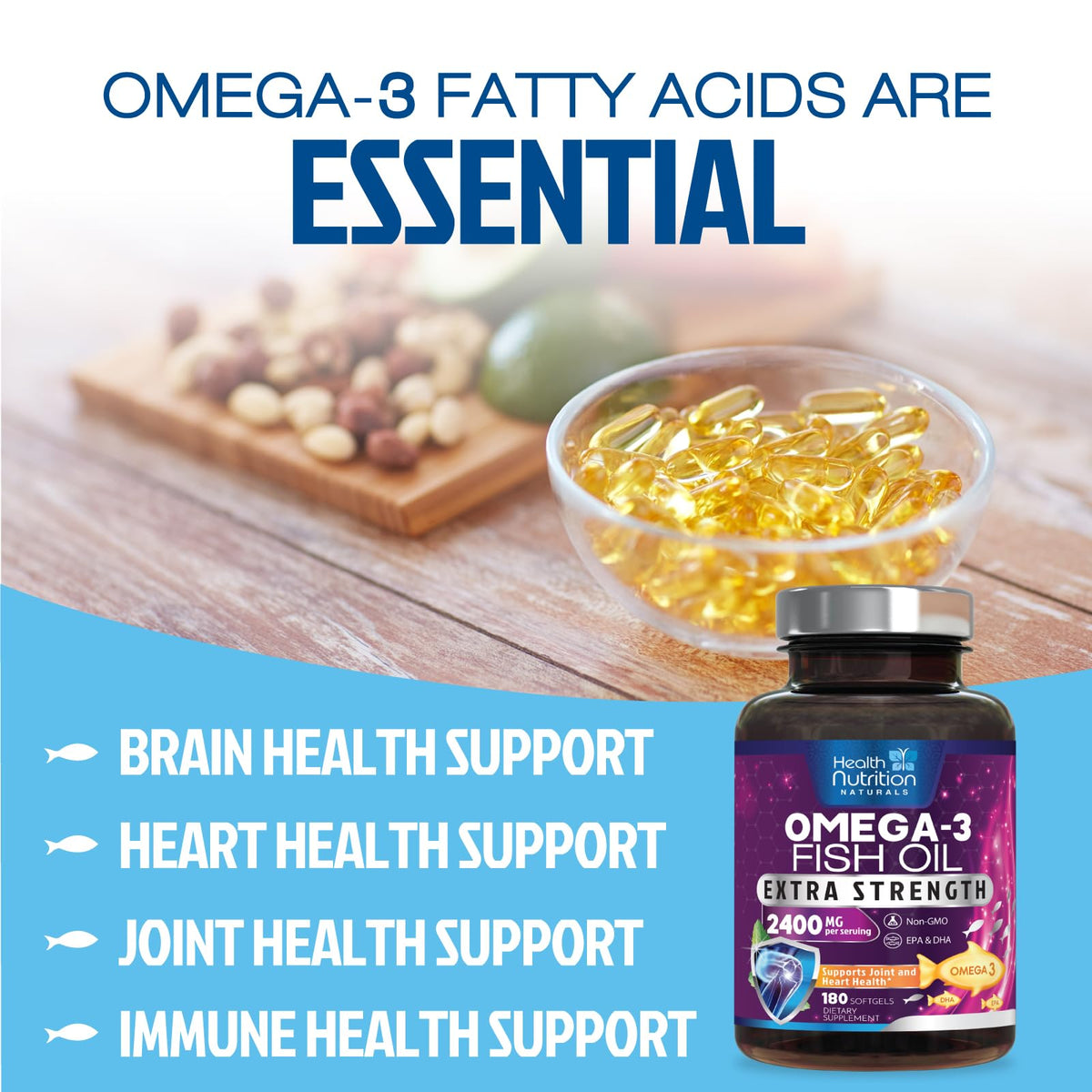 Gélules Omega 3 Health Nutrition Naturals dans une main