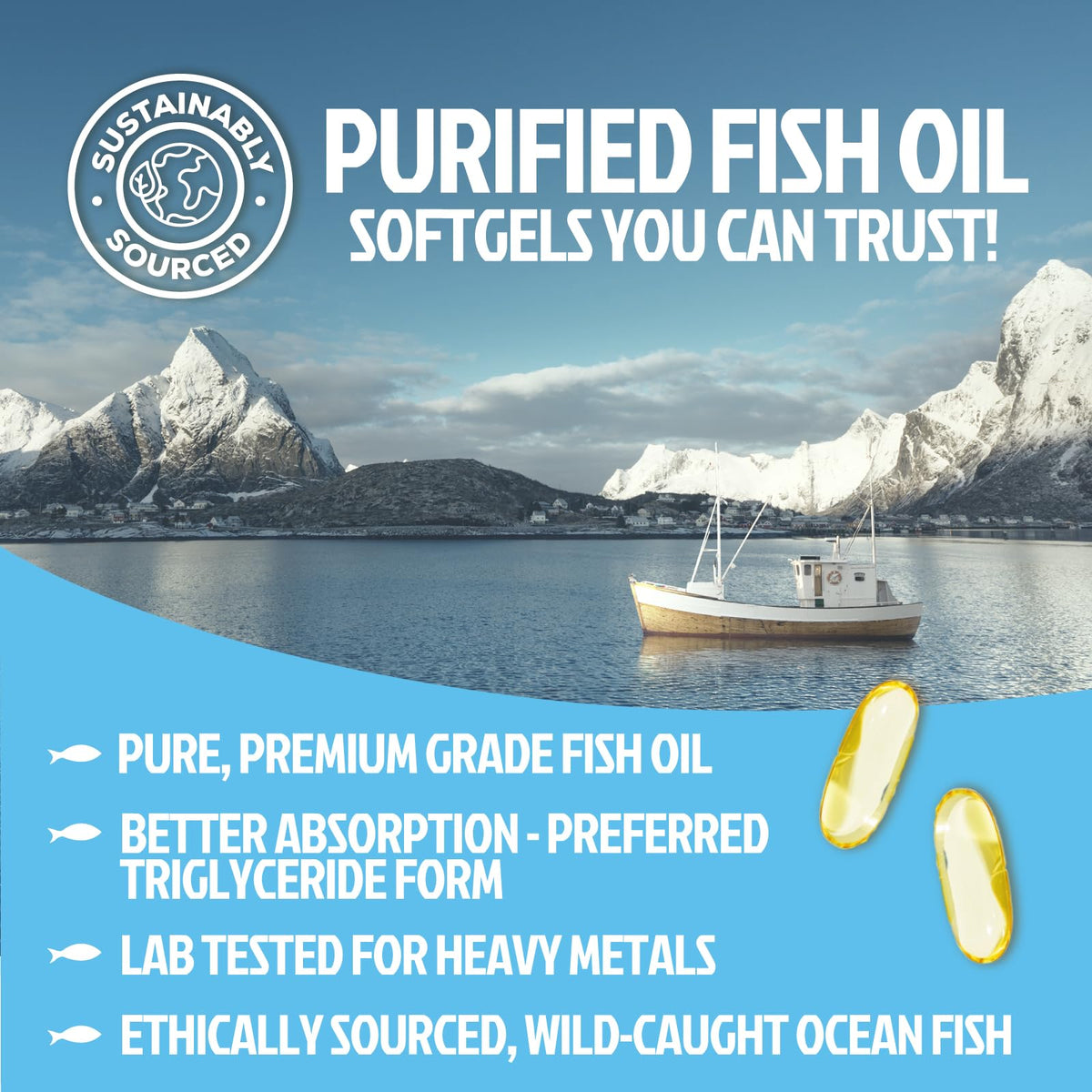 Gélules Omega 3 Health Nutrition Naturals sur fond blanc