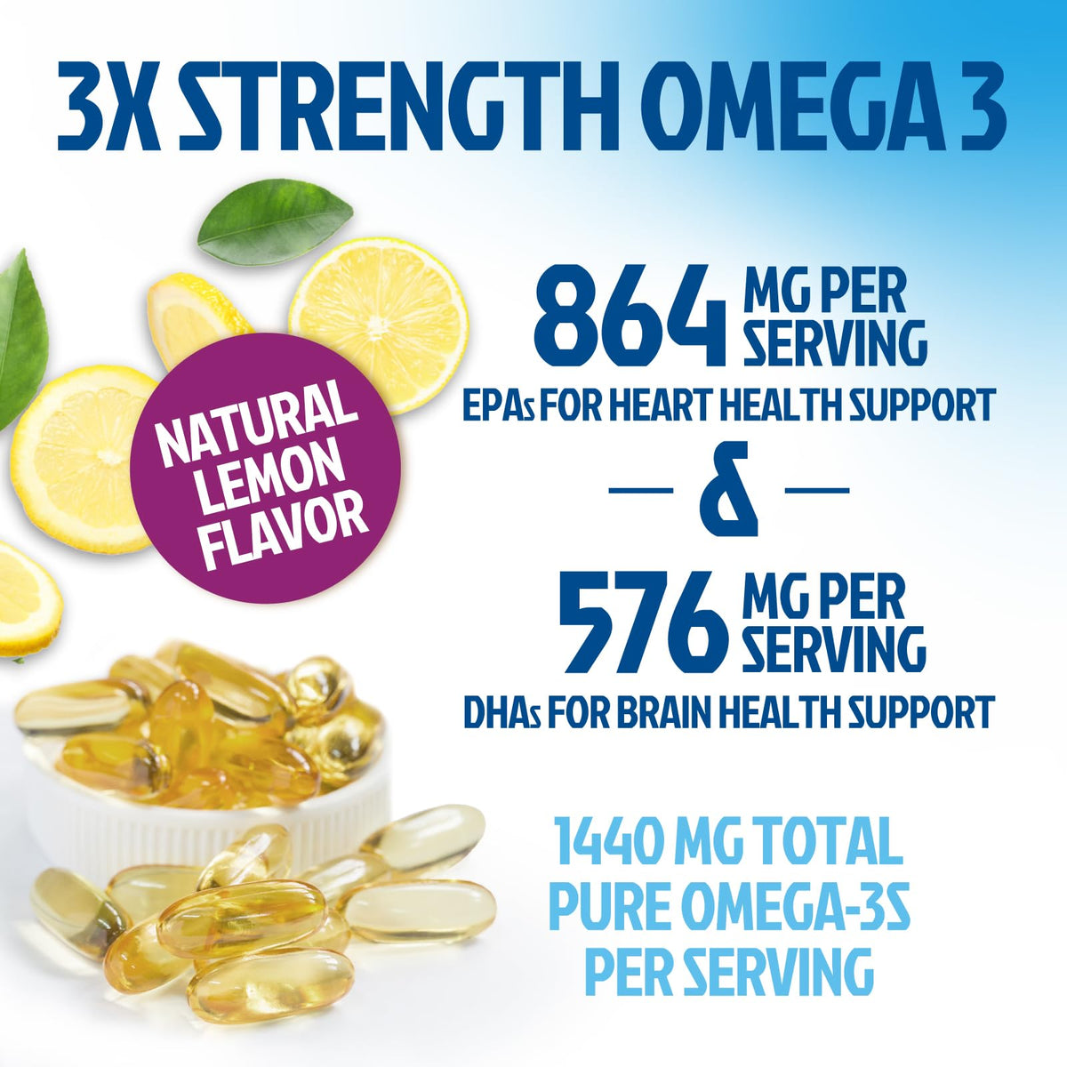 Gélules Omega 3 Health Nutrition Naturals sur fond blanc