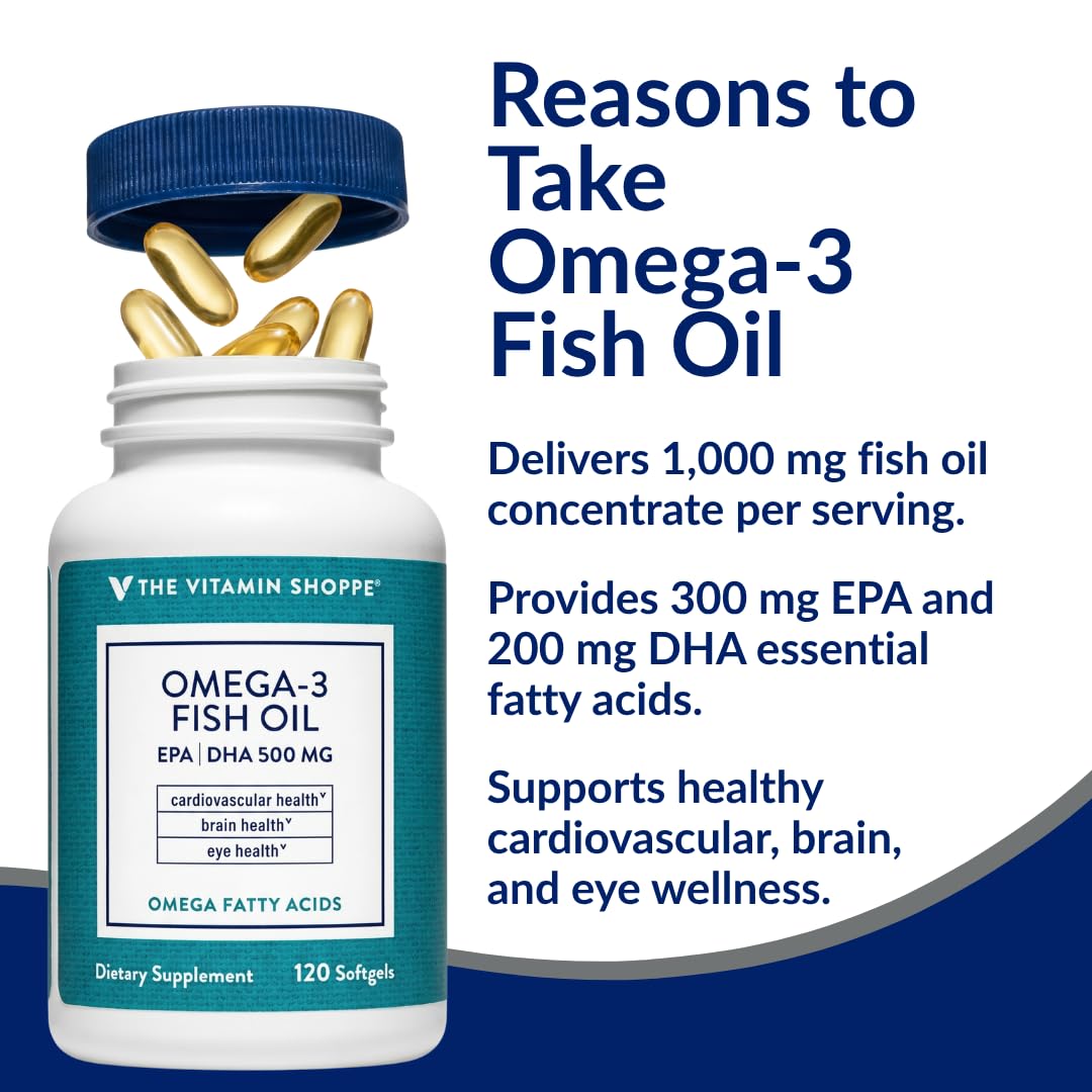Gélules Omega 3 Huile de Poisson The Vitamin Shoppe dans une boîte à pilules