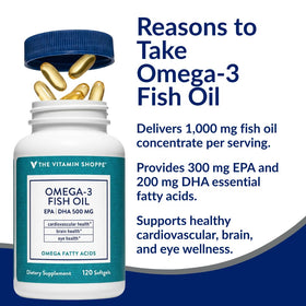 Gélules Omega 3 Huile de Poisson The Vitamin Shoppe dans une boîte à pilules