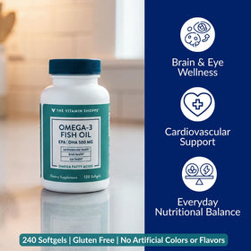 Gélules Omega 3 Huile de Poisson The Vitamin Shoppe sur une table