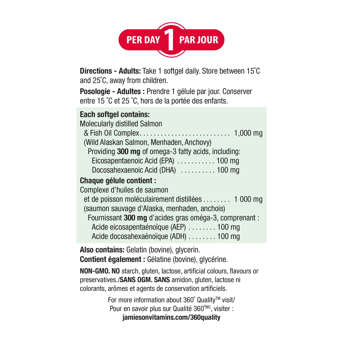 Gélules Omega-3 Jamieson avec un verre d'eau