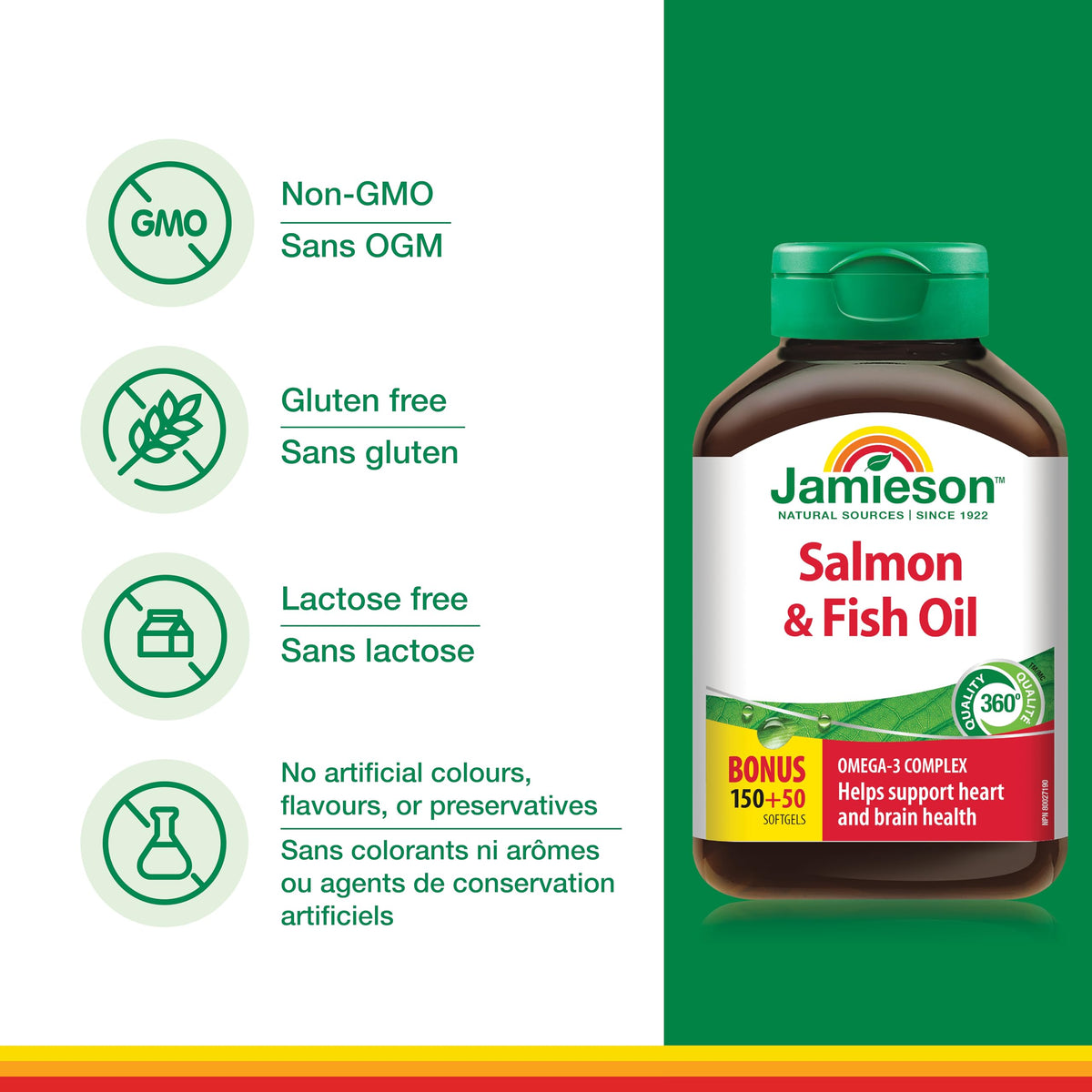 Gélules Omega-3 Jamieson dans un bol avec des éléments naturels