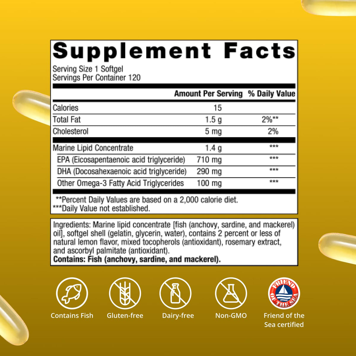 Gélules Omega-3 Metagenics dans une cuillère en bois