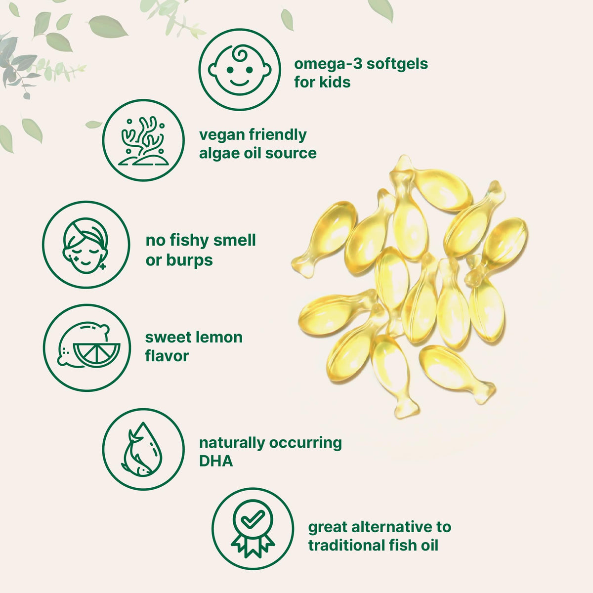 Gélules Omega-3 Micro Ingredients montrant la taille et la forme