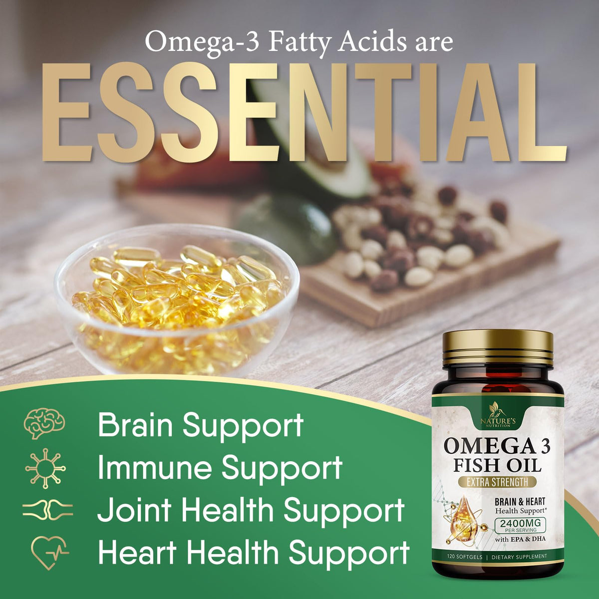 Gélules Omega 3 Nature's Nutrition prêtes à être consommées