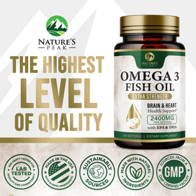 Gélules Omega 3 Nature's Peak sur une table en bois