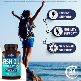 Gélules Omega 3 NEW AGE sur une surface blanche