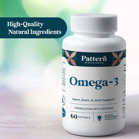 Gélules Omega 3 Pattern Wellness avec étiquette visible