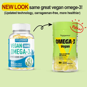 Gélules Omega-3 végétalien VEGEPOWER sur fond blanc