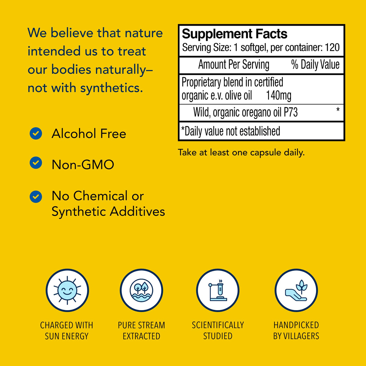 Gélules Oreganol P73 sur une surface en bois