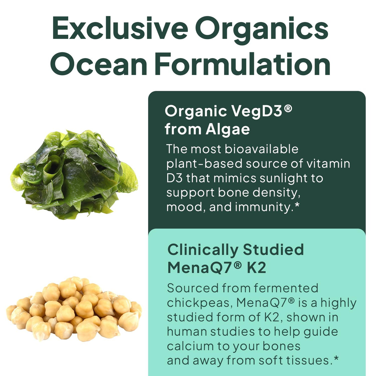 Gélules Organics Ocean D3 + K2 dans une main