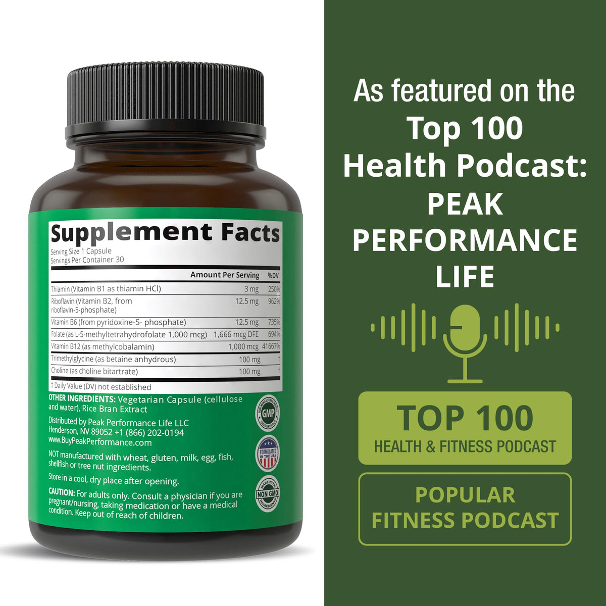 Gélules Peak Performance Methylé sur fond blanc