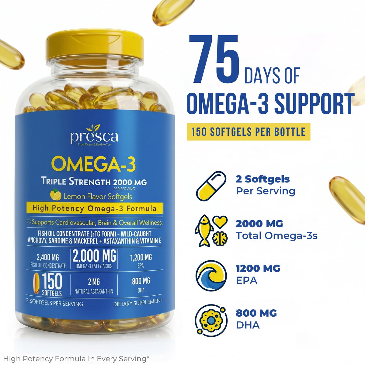 Gélules Presca Omega 3 avec goût citron