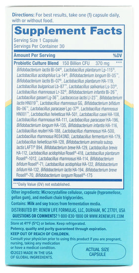 Gélules Renew Life PROBIOTIC 150B ULTMT Care dans une main