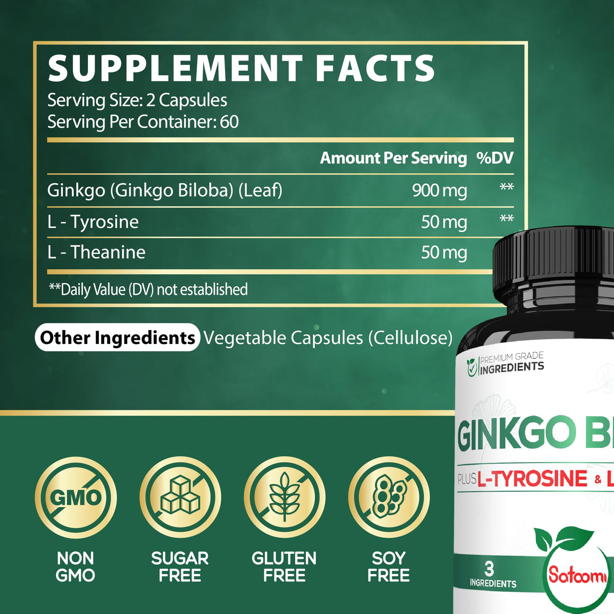 Gélules Satoomi Ginkgo Biloba 1000mg sur une surface en bois