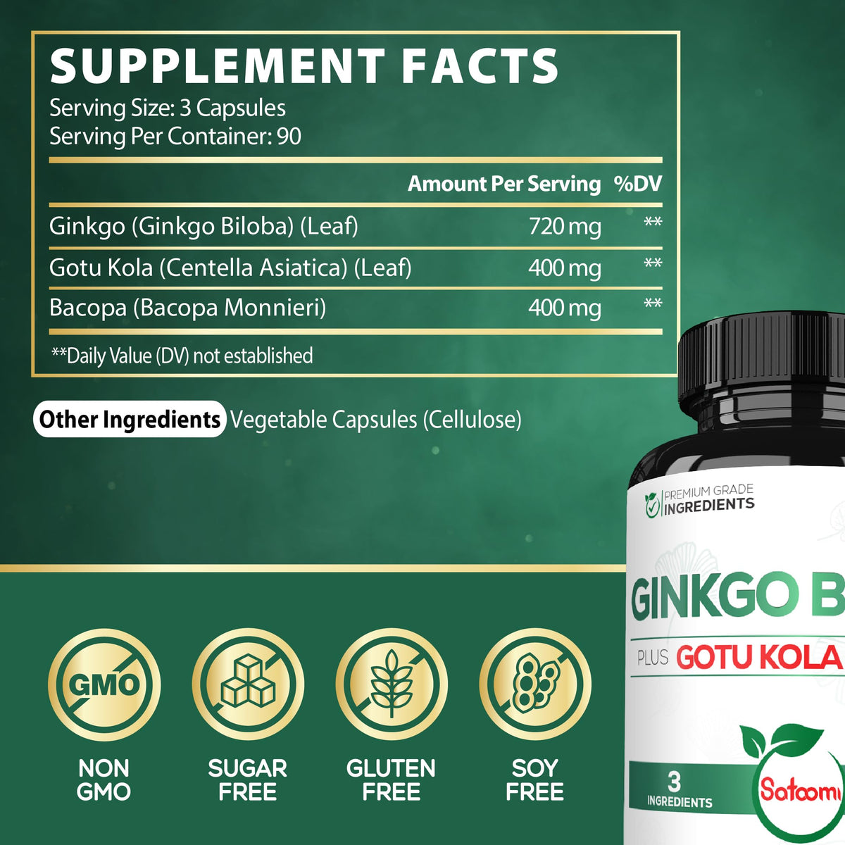 Gélules Satoomi Ginkgo Biloba sur fond blanc
