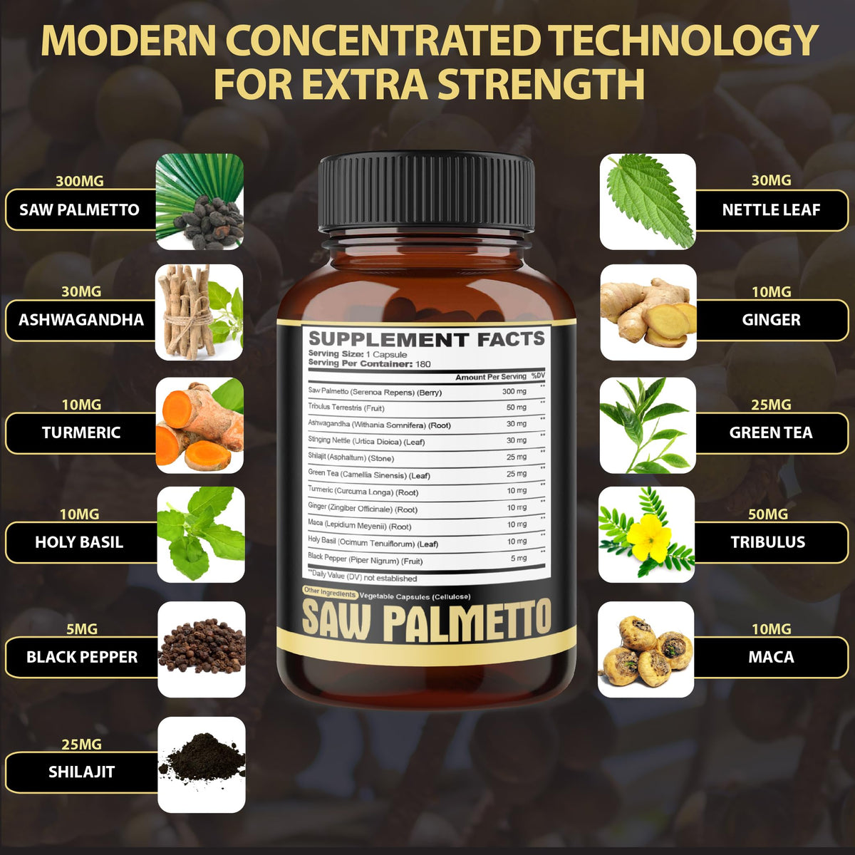 Gélules Saw Palmetto agobi sur une table en bois