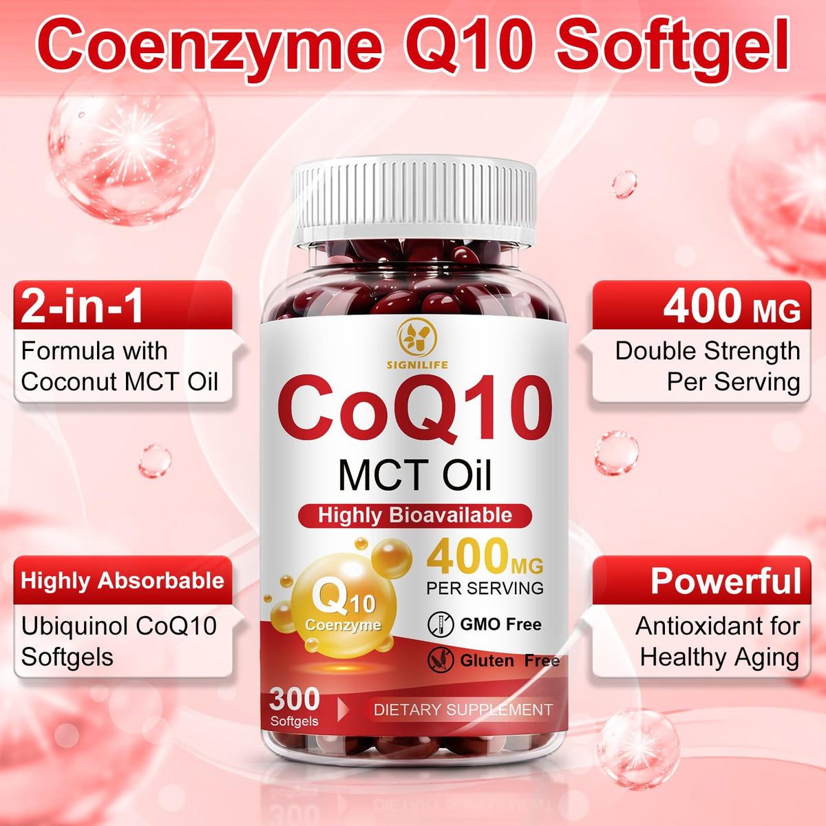 Gélules SIGNILIFE CoQ10 400mg sur une surface blanche