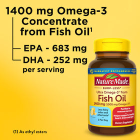 Gélules softgel Omega-3 Nature Made sur fond blanc