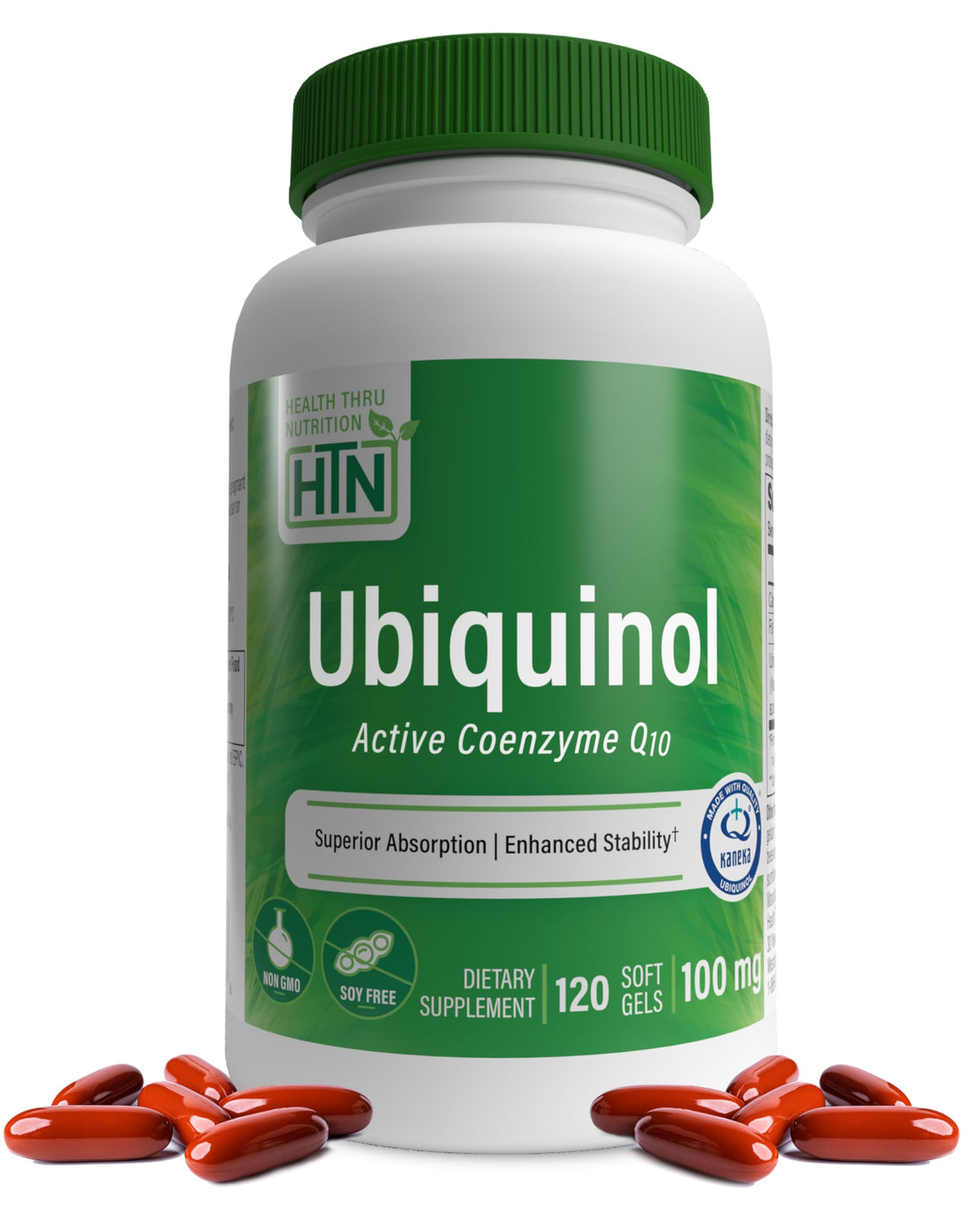 Gélules softgels Ubiquinol 100mg de Health Thru Nutrition, vue avant