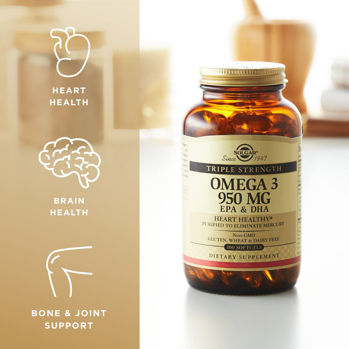 Gélules Solgar Omega 3 sur fond blanc
