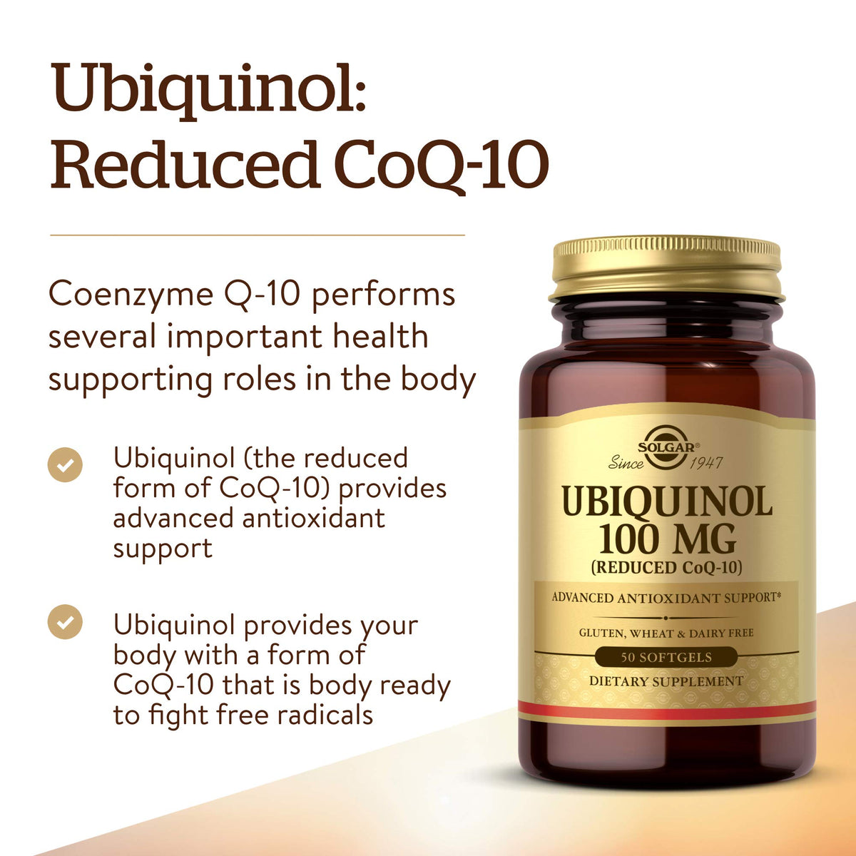 Gélules Solgar Ubiquinol 100 mg, prise en main pour montrer la taille