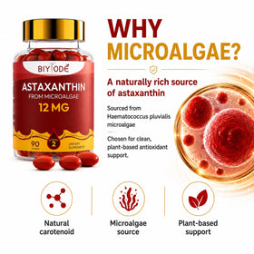 Gélules souples BIYODE Astaxanthin 12mg sur une table en bois