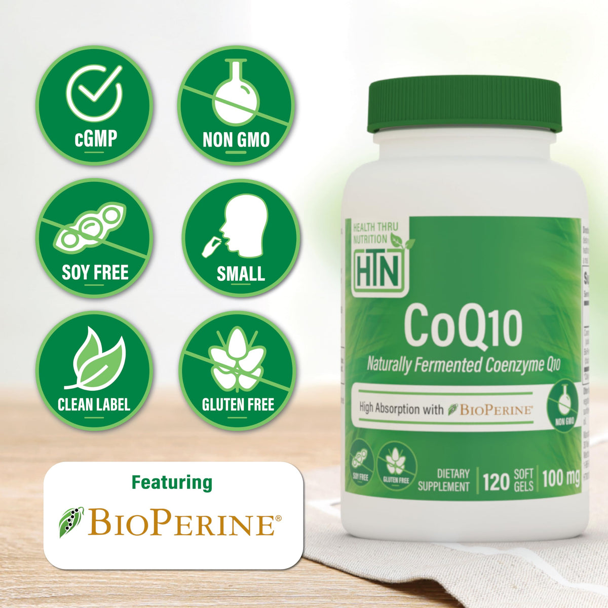 Gélules souples CoQ-10 100mg BioPerine en vue de près