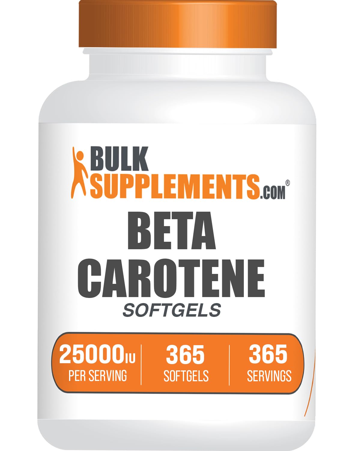 Gélules souples de Bêta Carotène 25000 UI de BulkSupplements, vue de face