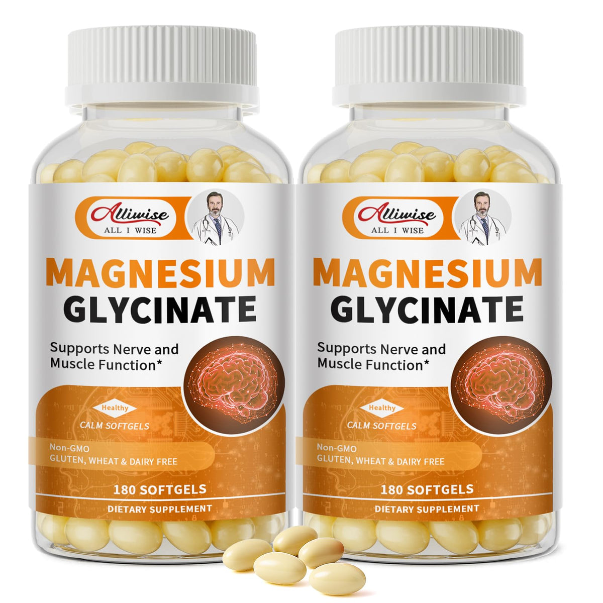 Gélules souples de magnésium glycinate 400mg d'Alliwise, vue de face