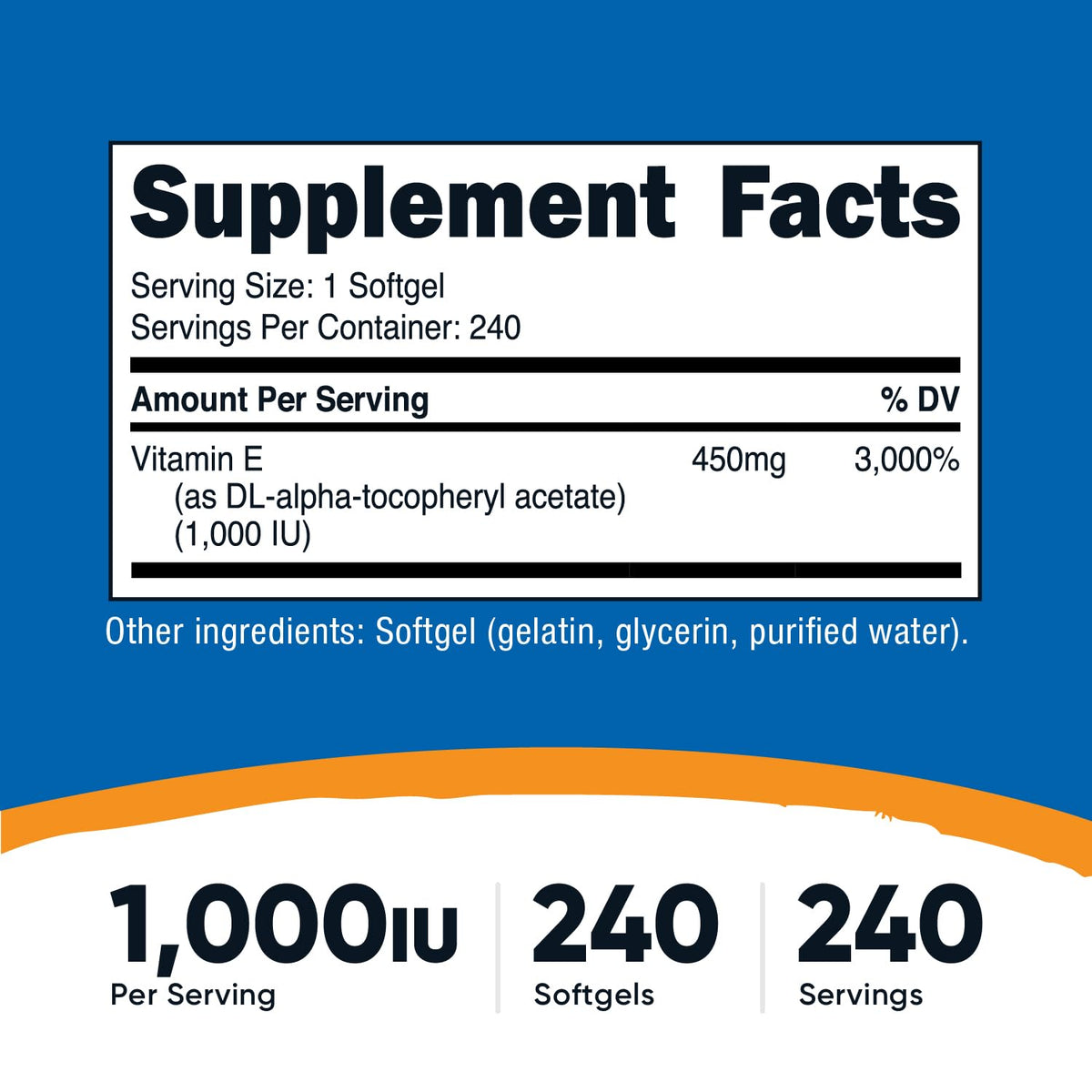 Gélules souples de Vitamine E Nutricost sur fond blanc