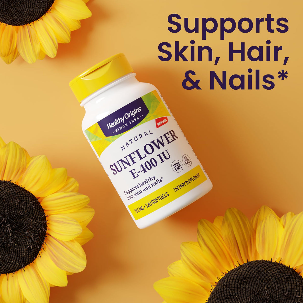 Gélules souples de Vitamine E Tournesol sur une table