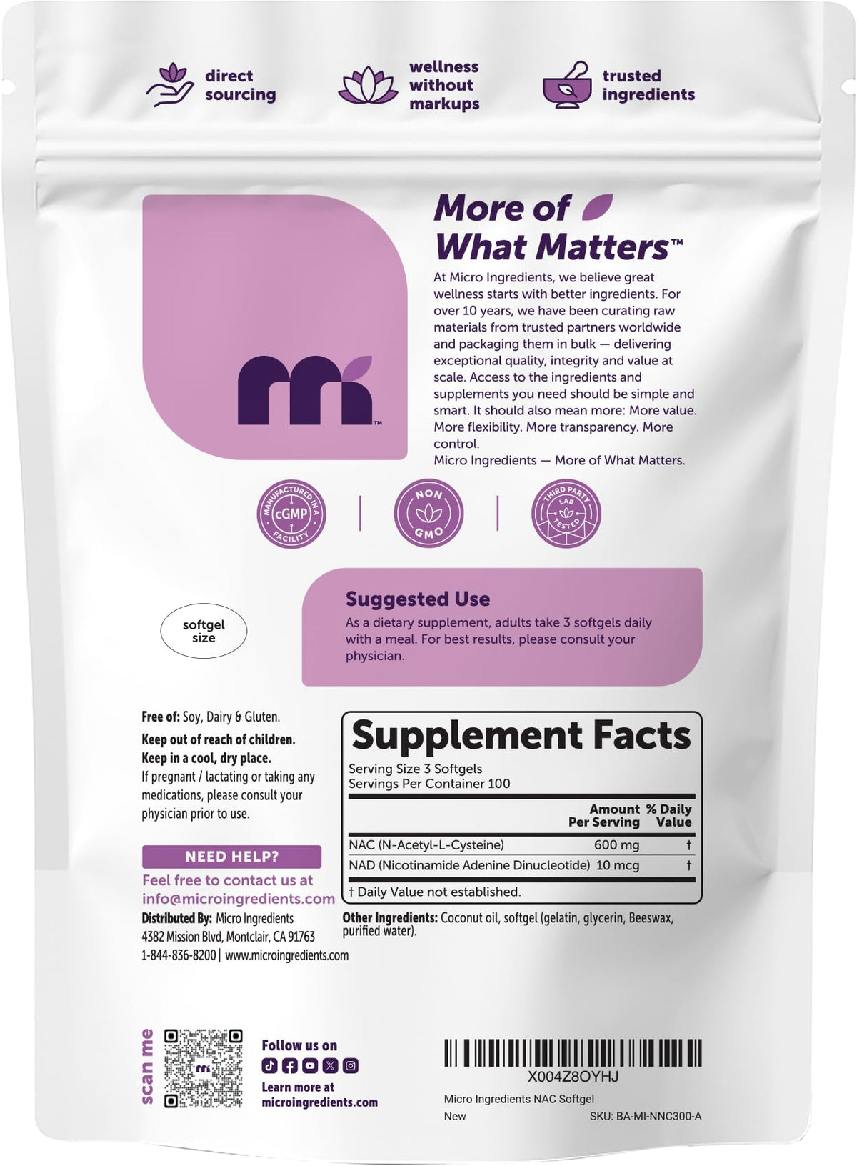 Gélules souples NAC 600mg avec NAD+ et huile de coco sur une table