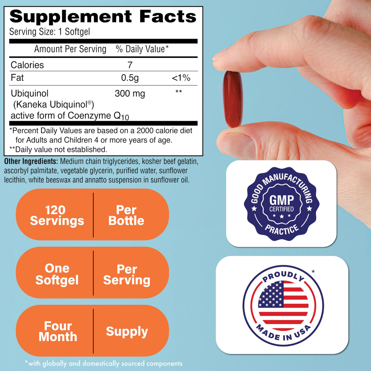 Gélules souples Ubiquinol 300mg à l'intérieur du flacon