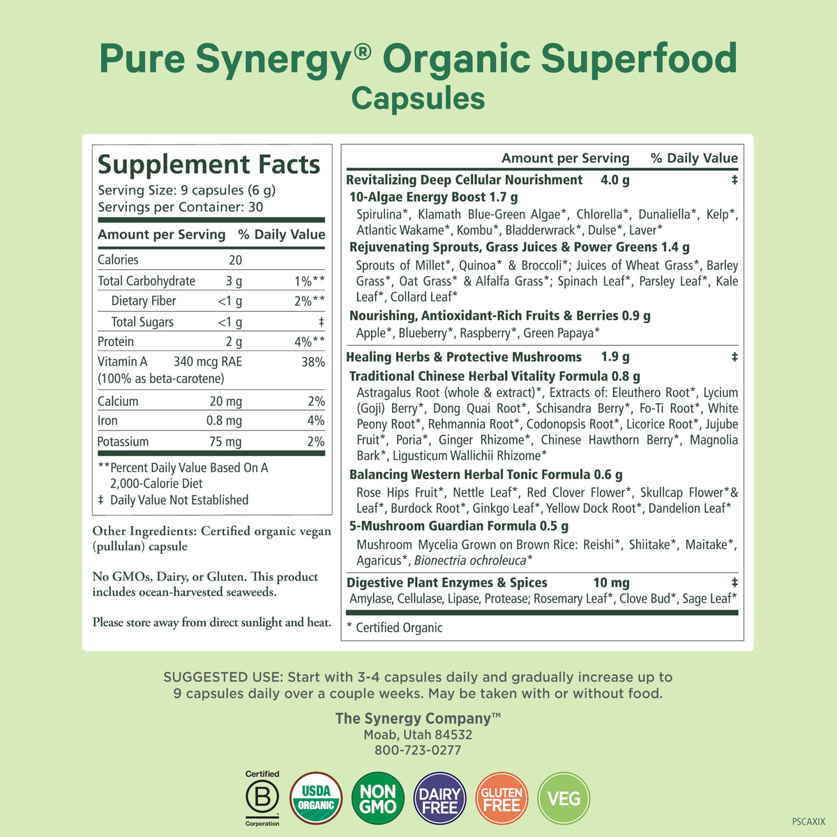 Gélules Superfood PURE SYNERGY sur une surface en bois