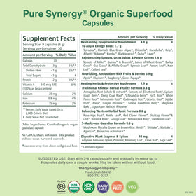 Gélules Superfood PURE SYNERGY sur une surface en bois