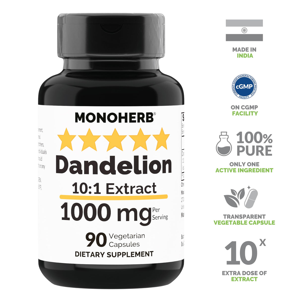 Gélules transparentes de MONOHERB Extrait de Pissenlit 10:1