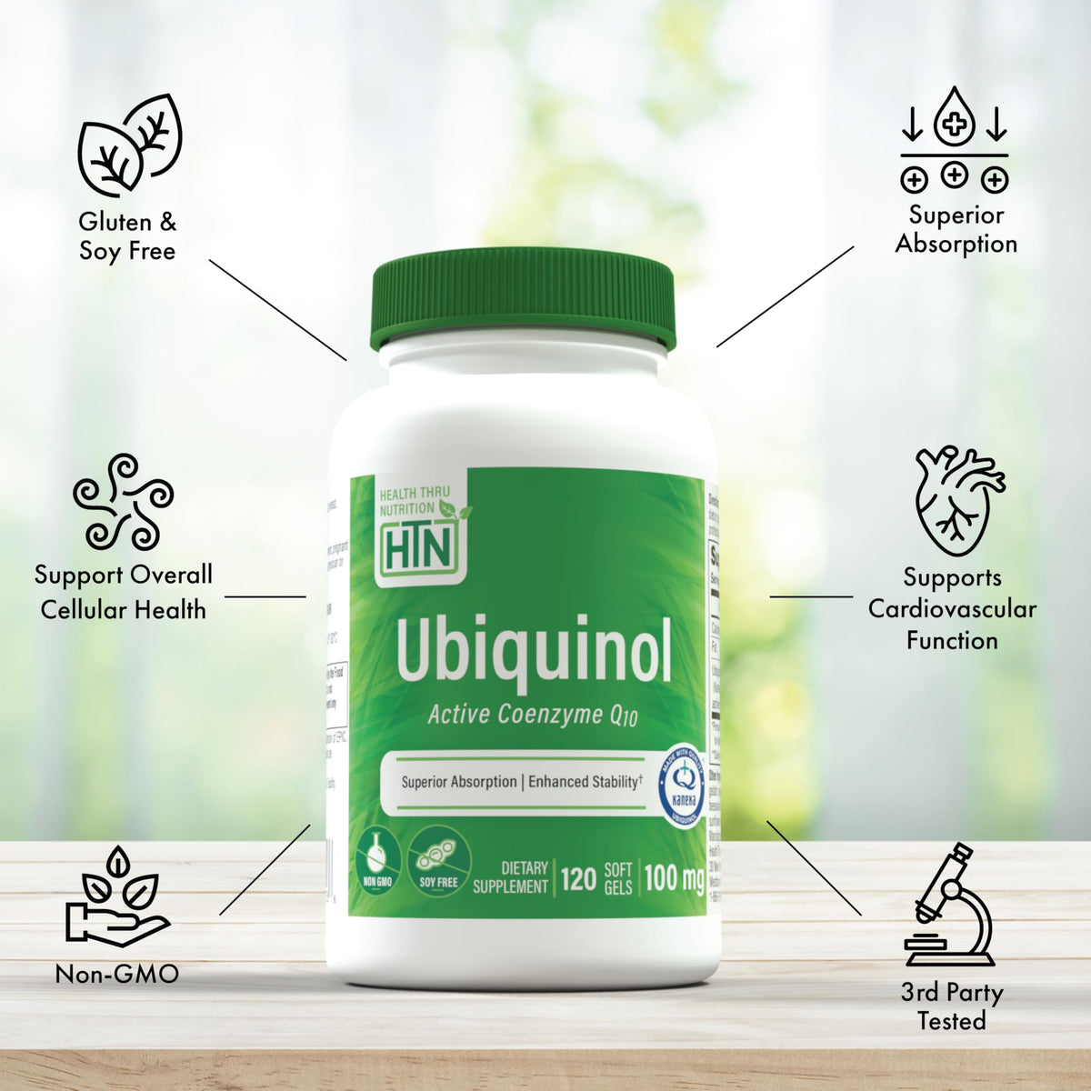 Gélules Ubiquinol 100mg de Health Thru Nutrition avec des ingrédients naturels