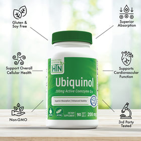 Gélules Ubiquinol 200 mg sur une table