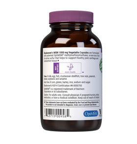 Gélules végétales BlueBonnet MSM 1000 mg dans un verre d'eau