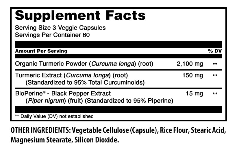 Gélules végétales Curcuma Curcumin d'Amazing Nutrition avec dosage de 2250 mg