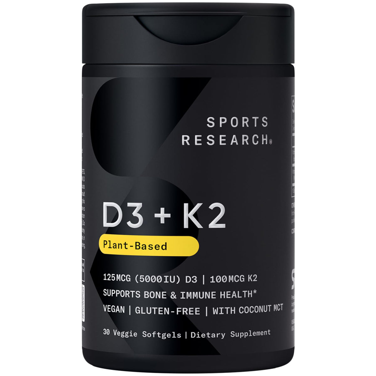 Gélules végétales D3 + K2 de Sports Research, vue de face